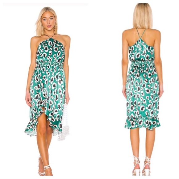 green leopard midi dress
